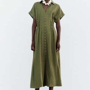 NWT ZARA LINEN BLEND MIDI SHIRTDRESS XS, S 8351